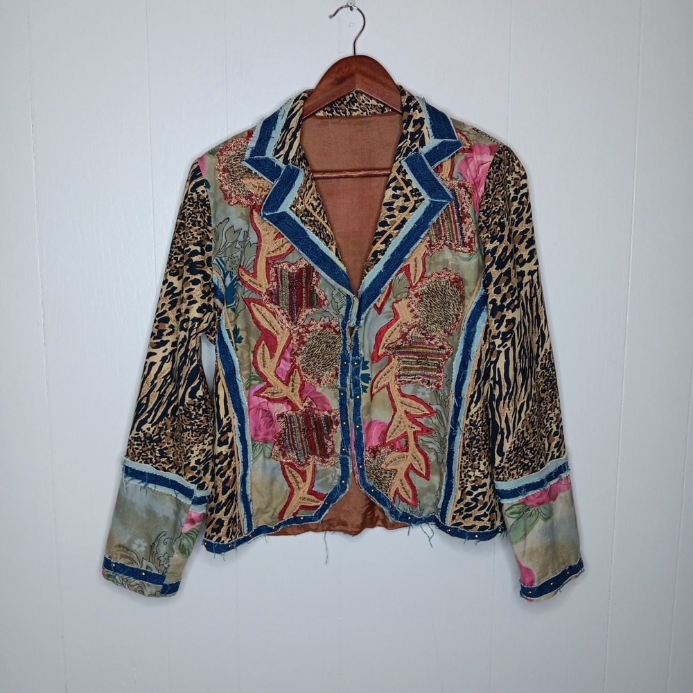 VTG Sandy Starkman Jacket Size L Multicolor Mixed Media Artsy Boho Beaded Unique